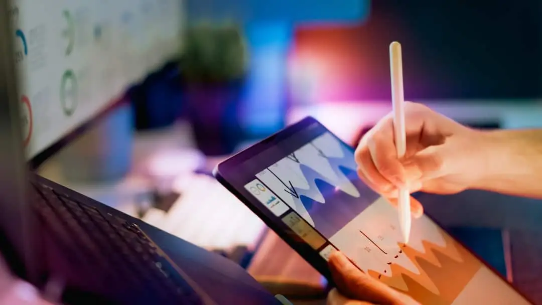 Digital data streams with golden light, indicating growth.